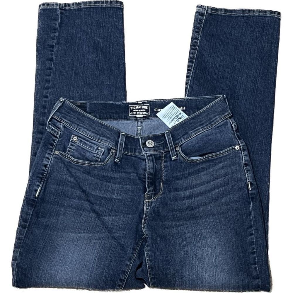 Signature by Levi Strauss Womens‎ Denim Jeans Curvy Straight Leg Blue Wash Sz 28
